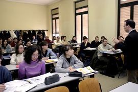 Cremona, l'aula di Economia aziendale