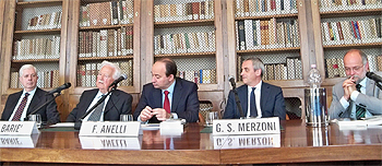 Il tavolo dei relatori alla presentazione dei volumi di Ottavio Bari&eacute;
