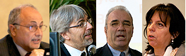 Alcuni dei relatori intervenuti alla presentazione del Libro Bianco in largo Gemelli. Da sinistra: Augusto Preta, Fausto Colombo, Fulvio Ananasso e Gina Nieri