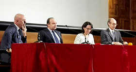Da sinistra: il professor Rivoltella, il rettore Franco Anelli, la prof.sa Cifalinò e il prof Domenico Bodega