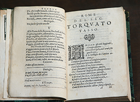 Uno dei volumi del Cinquecento posseduti dalla Biblioteca d'Ateneo dell'Universit&agrave; Cattolica: Le Rime di Torquato Tasso
