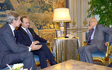 Da sinistra: il professor Carlo Patrono, il rettore Franco Anelli e il presidente della Repubblica Giorgio Napolitano